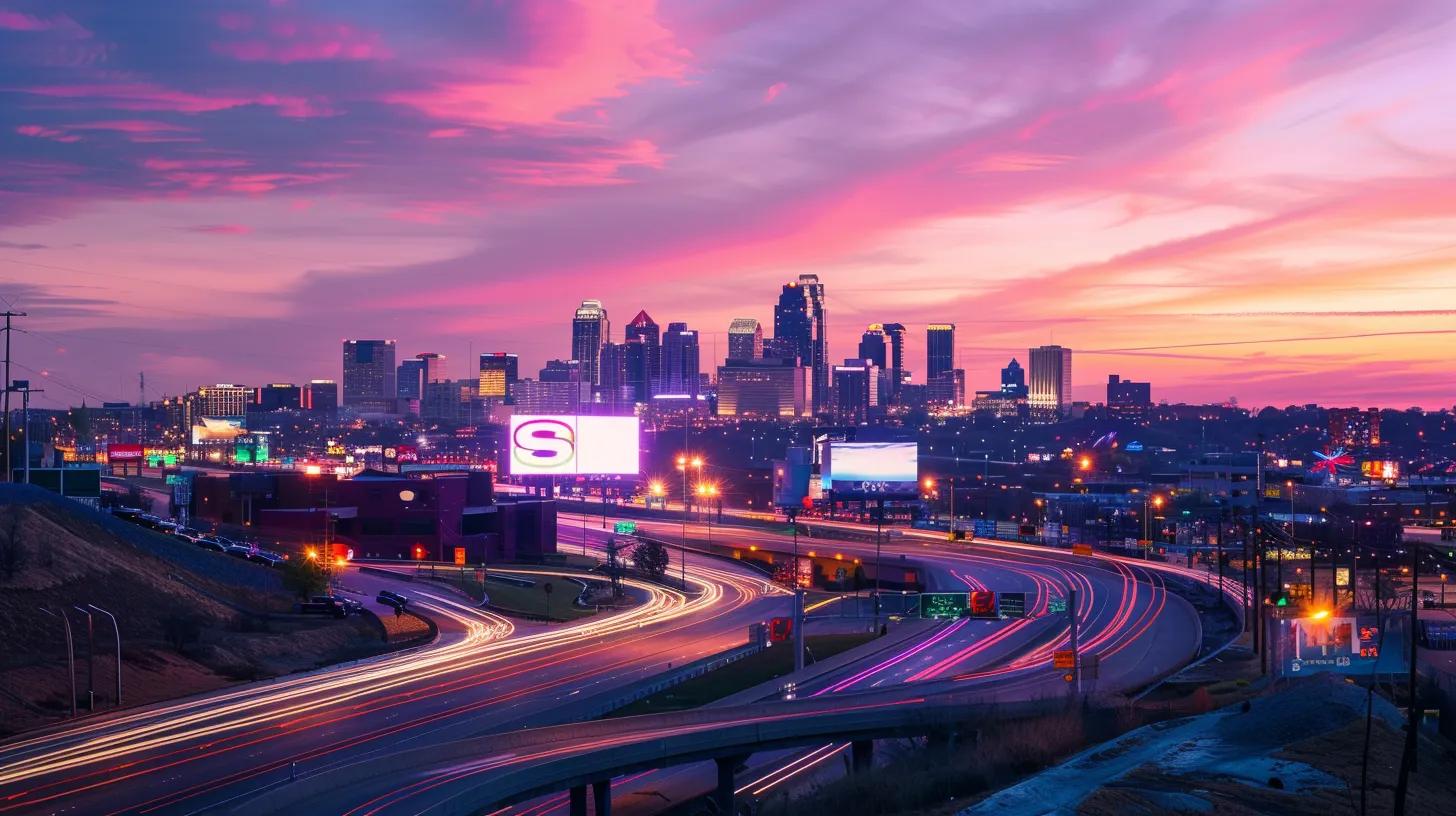 a dynamic city skyline at dusk, illuminated by vibrant digital billboards showcasing powerful marketing analytics and automation tools, symbolizing the transformative impact of innovative strategies on lead generation campaigns.