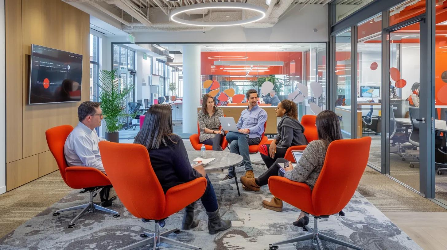 a dynamic team collaboration scene showcases passionate digital marketing professionals brainstorming innovative campaign strategies in a modern, well-lit office setting, emphasizing their commitment to adapting to market changes effectively.