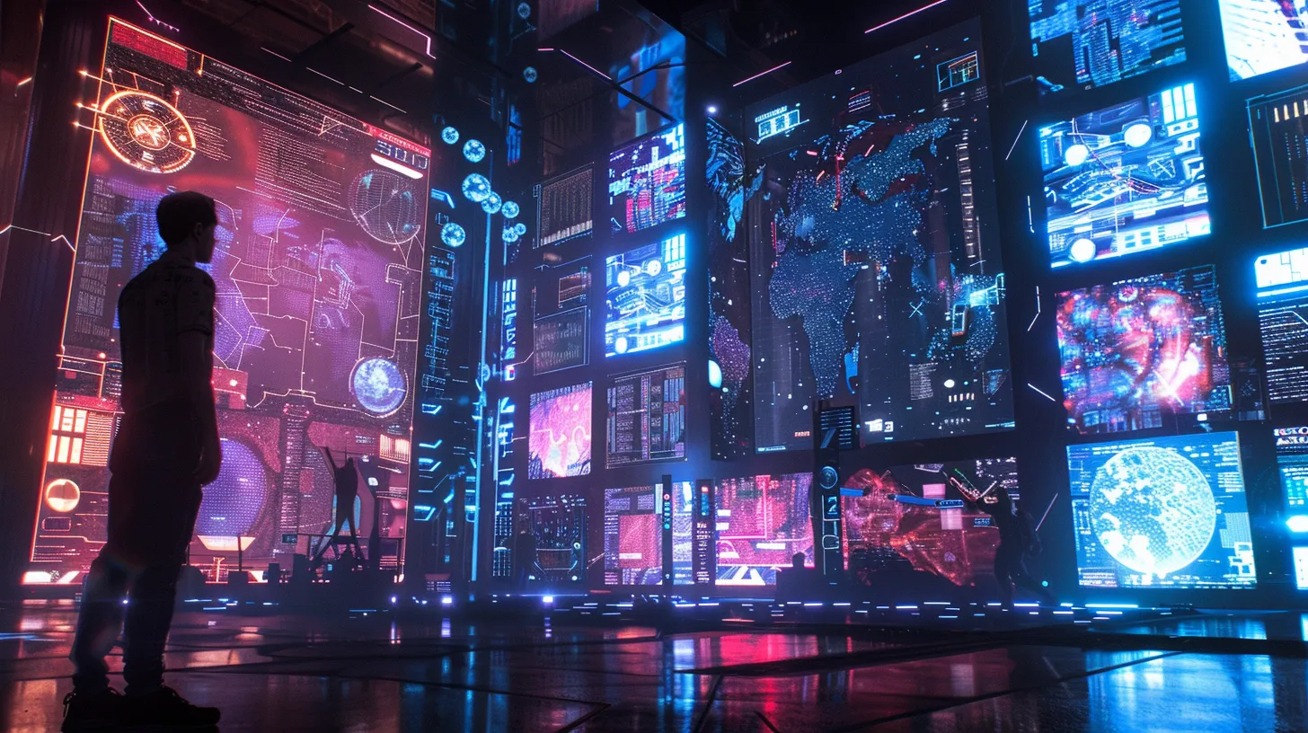 a futuristic digital marketing landscape showcases vibrant visualizations of ai-driven analytics, seamlessly integrating adaptive ppc strategies, with an illuminated city skyline representing the dynamic shifts in user behavior and engagement.