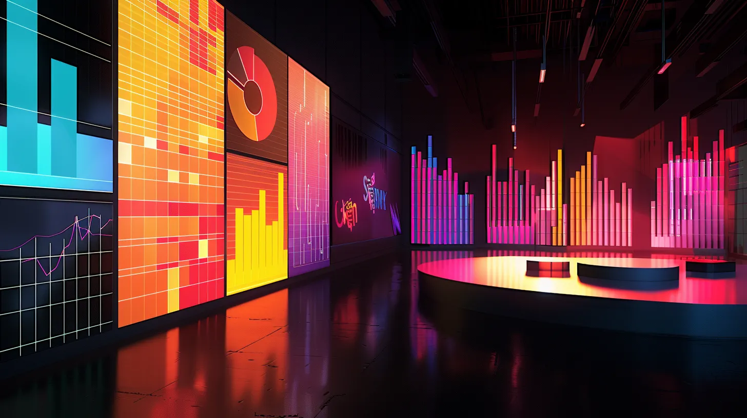 a vibrant digital landscape showcasing abstract graphs and charts illuminated by soft, dynamic lighting, symbolizing the analysis and optimization of facebook ad campaigns for enhanced engagement and roi.