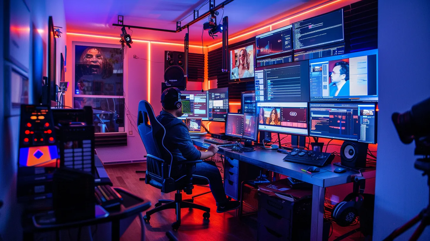 a vibrant digital marketing workspace featuring a confident professional strategizing effective ad copy, illuminated by dynamic lighting that emphasizes urgency and clarity.