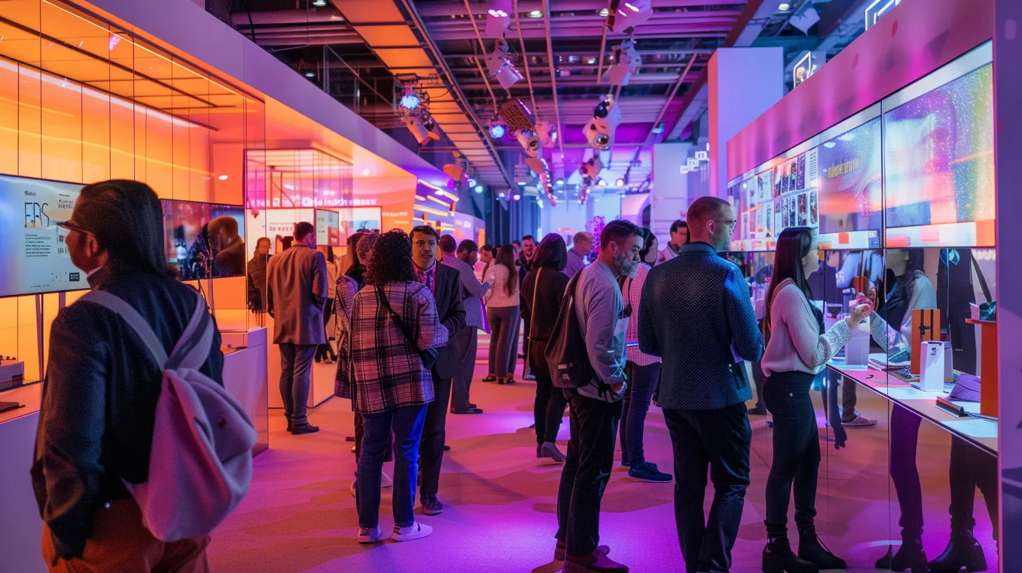 a vibrant networking event filled with professionals engaging in lively discussions, exchanging business cards, and exploring collaborative opportunities amidst dynamic visual displays of growth and innovation.