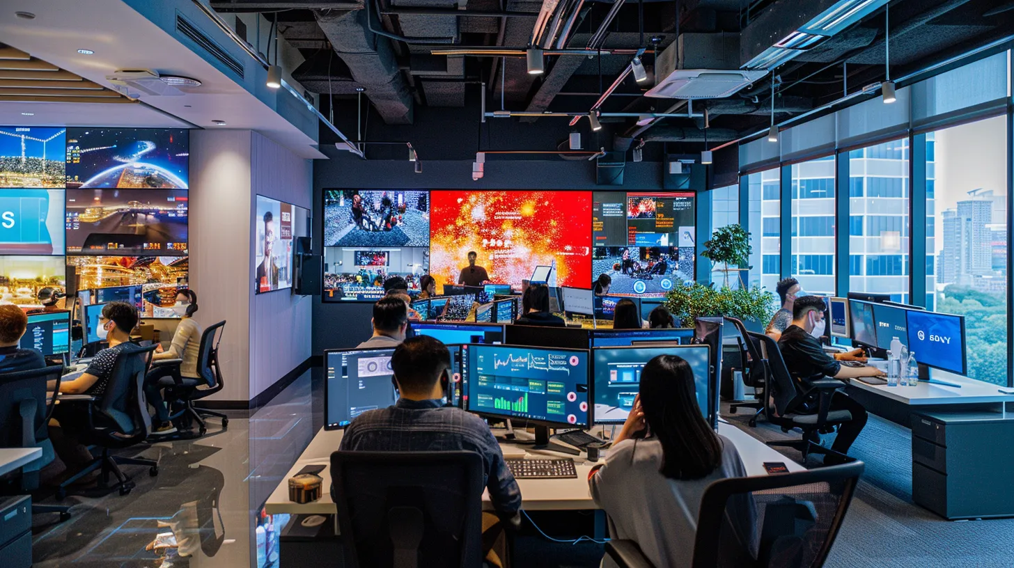 a dynamic office environment showcases a diverse team engaged in a vibrant brainstorming session, surrounded by digital screens displaying performance marketing metrics and analytics, highlighting the strategic impact of omnichannel marketing. a dynamic office environment showcases a diverse team engaged in a vibrant brainstorming session, surrounded by digital screens displaying performance marketing metrics and analytics, highlighting the strategic impact of omnichannel marketing.