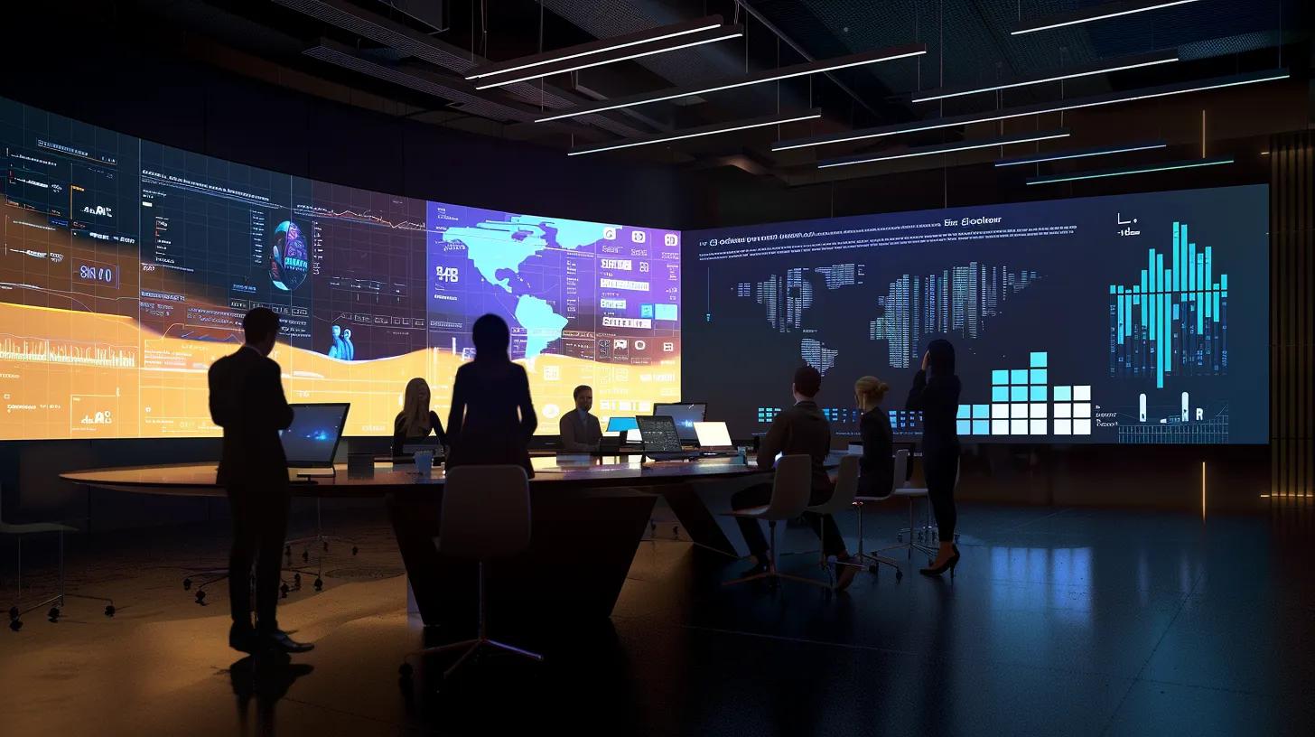 a dynamic office environment showcases a diverse team engaged in a collaborative strategy meeting, illuminated by sleek screens displaying vibrant data visualizations and analytics, symbolizing the speed and precision of a unified cro and ai-driven marketing strategy. a dynamic office environment showcases a diverse team engaged in a collaborative strategy meeting, illuminated by sleek screens displaying vibrant data visualizations and analytics, symbolizing the speed and precision of a unified cro and ai-driven marketing strategy.