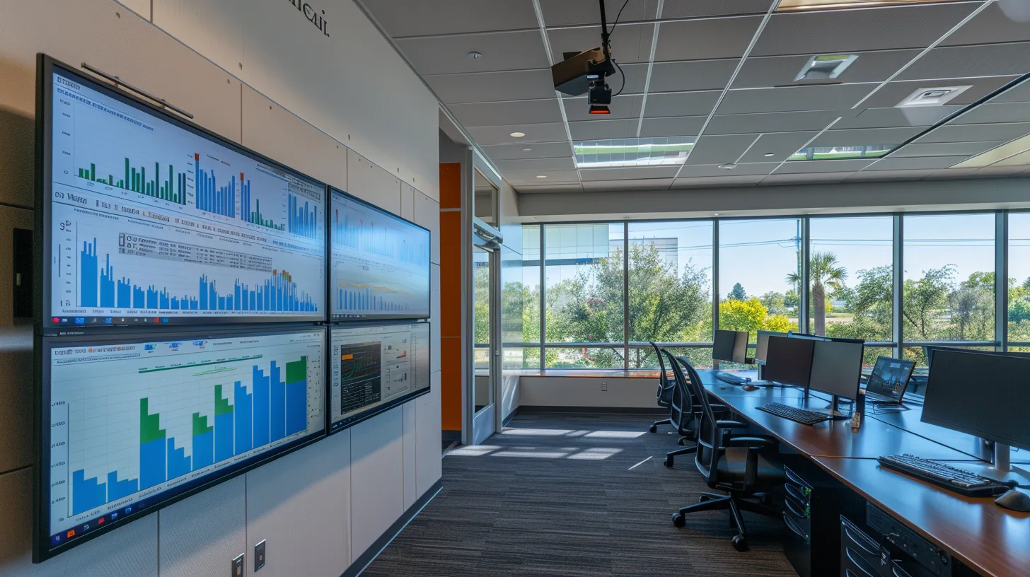 a professional office setting showcases a vibrant digital dashboard displaying real-time seo analytics and campaign performance metrics, highlighting the strategic integration of search engine marketing into modern online advertising.