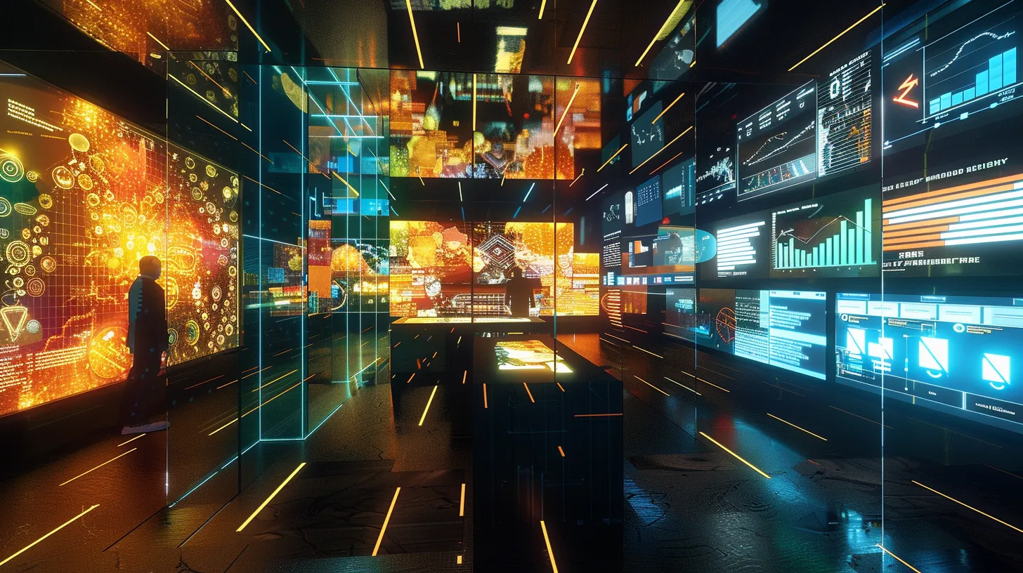 a vibrant, modern office environment featuring a team of diverse professionals intensely collaborating over digital marketing strategies displayed on sleek screens, with charts and analytics graphs accentuating their focus on online advertising goals.